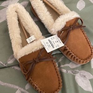 Women’s J Crew suede slippers, brand new with tags.